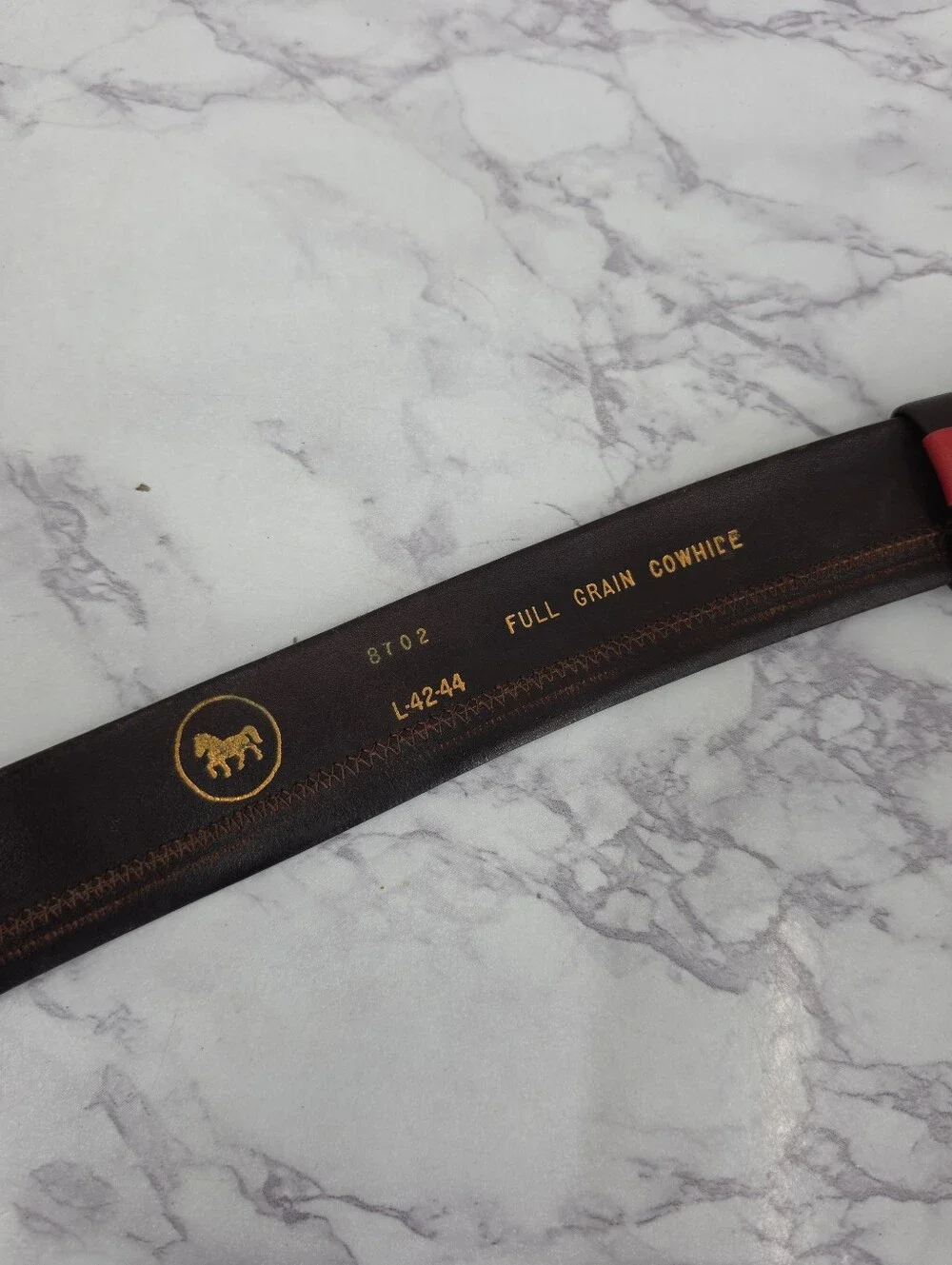 Vintage Men's Dark Brown Leather Belt with Gold Tone Buckle Full Grain Cowhide